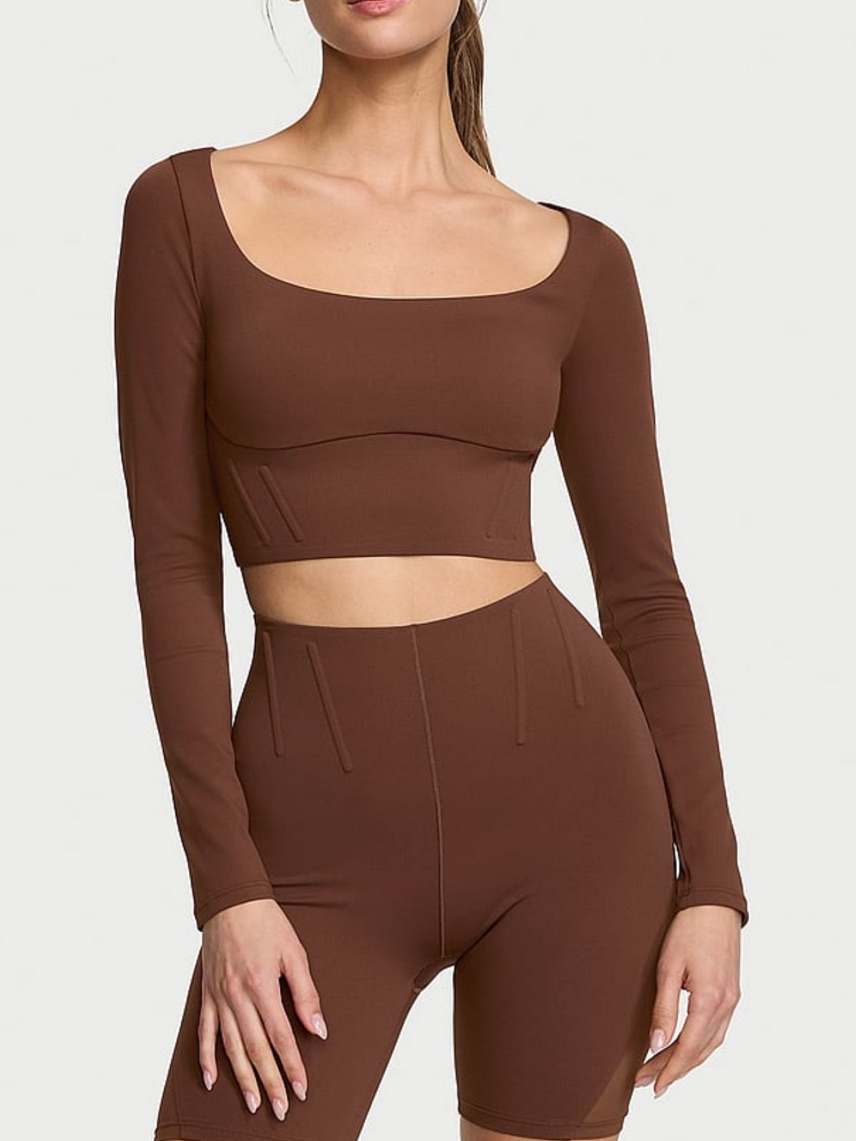 Victoria’s Secret Brown Padded Long Sleeve Cropped Workout Top